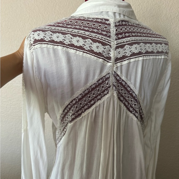 Free People Wild wind crisp white button up collared shirt with lace ext... - Picture 3 of 9